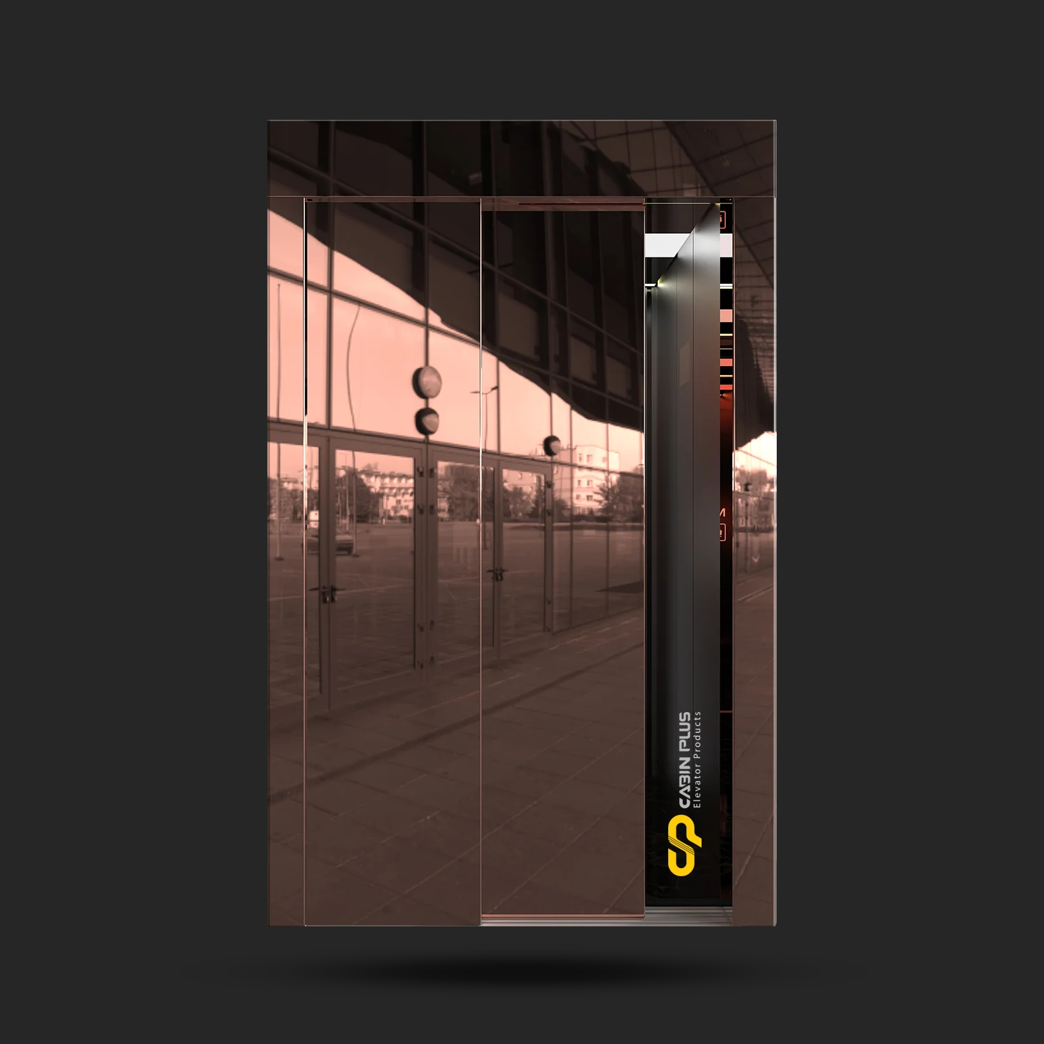 درب آسانسور آینه‌ای مسی تلسکوپی